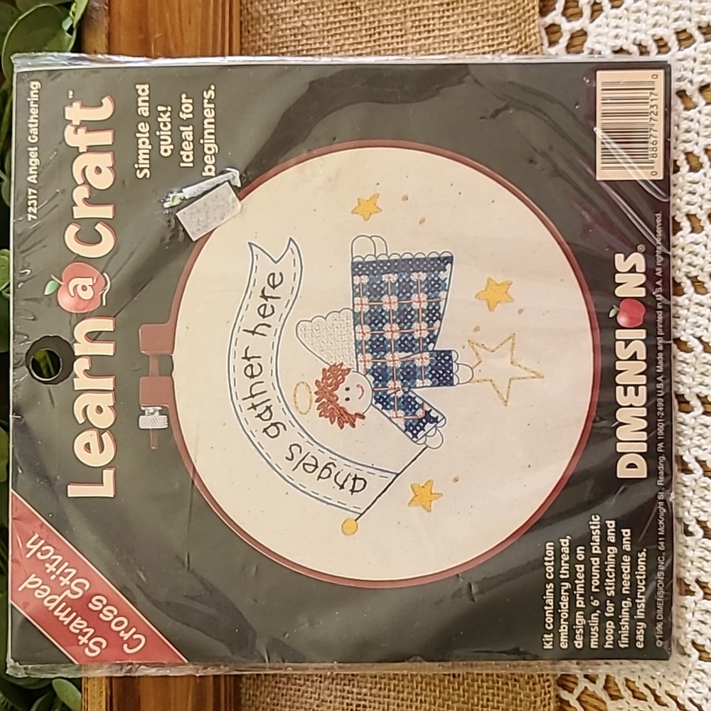 Stamped Cross Stitch Angel's  Gathere Here Craft Grannycore Cottagecore Craft